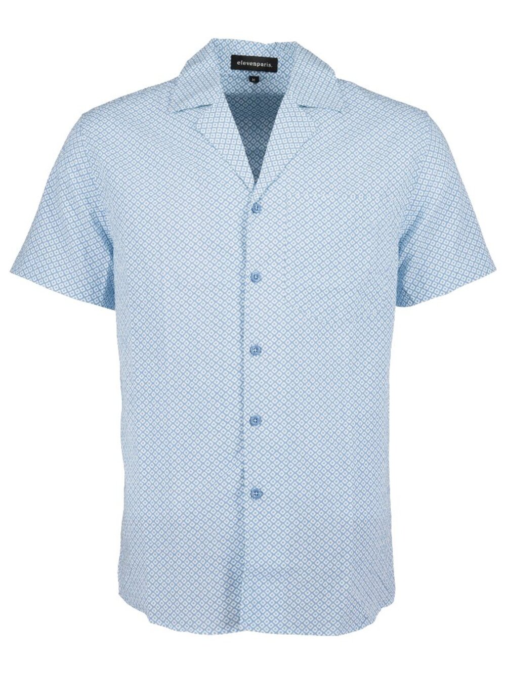Eleven Paris Light Blue Floral Batik Camp Collar Short Sleeve Shirt/5372
